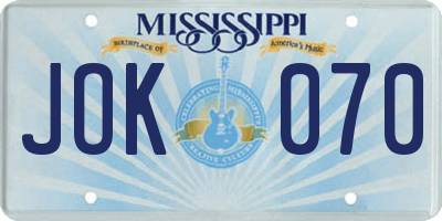 MS license plate JOK070