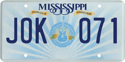 MS license plate JOK071