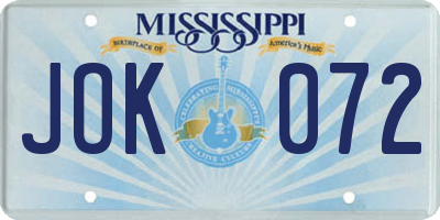 MS license plate JOK072