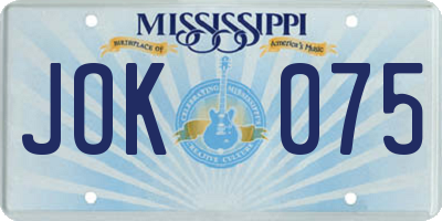 MS license plate JOK075