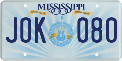 MS license plate JOK080