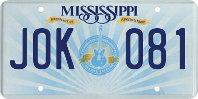 MS license plate JOK081