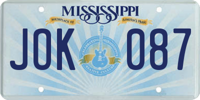 MS license plate JOK087