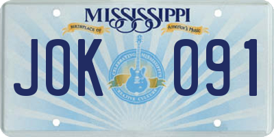 MS license plate JOK091