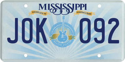 MS license plate JOK092