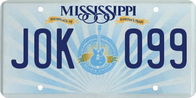MS license plate JOK099