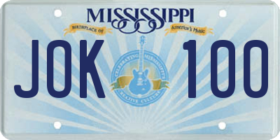 MS license plate JOK100