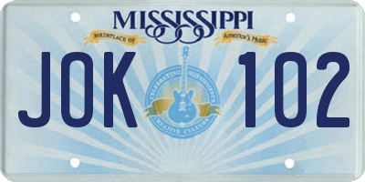 MS license plate JOK102
