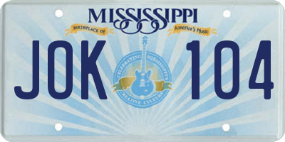 MS license plate JOK104