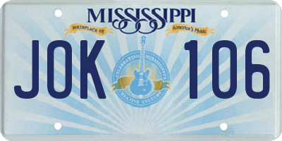 MS license plate JOK106