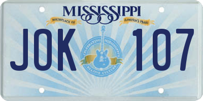 MS license plate JOK107