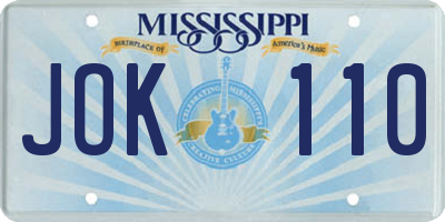 MS license plate JOK110