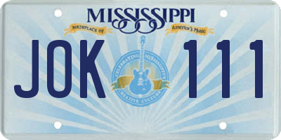 MS license plate JOK111