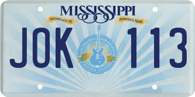 MS license plate JOK113