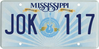 MS license plate JOK117