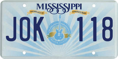 MS license plate JOK118