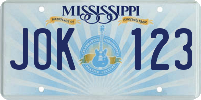 MS license plate JOK123