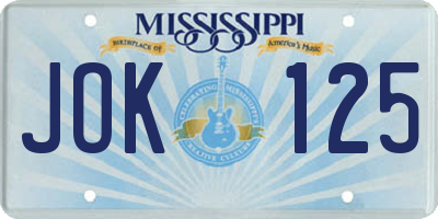 MS license plate JOK125