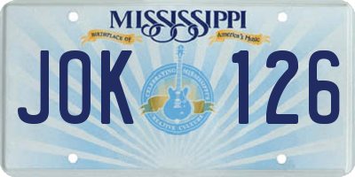 MS license plate JOK126
