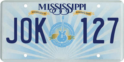 MS license plate JOK127