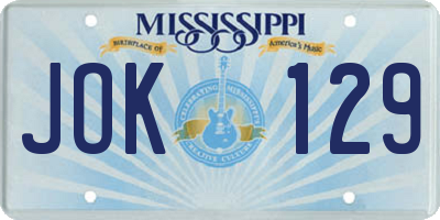 MS license plate JOK129