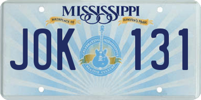 MS license plate JOK131