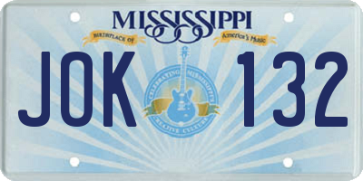 MS license plate JOK132