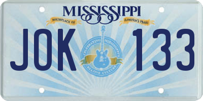 MS license plate JOK133