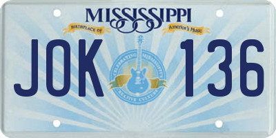 MS license plate JOK136