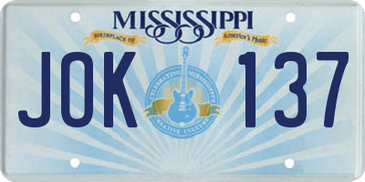 MS license plate JOK137