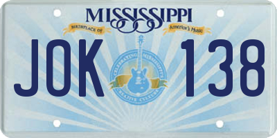 MS license plate JOK138
