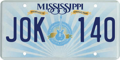 MS license plate JOK140
