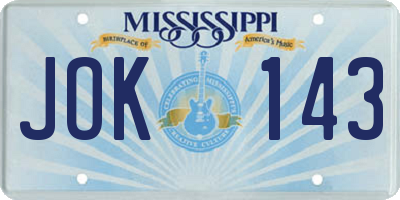 MS license plate JOK143