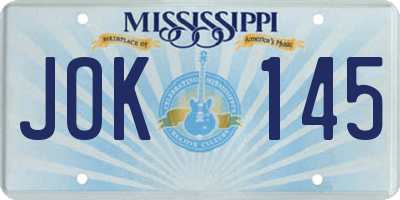 MS license plate JOK145