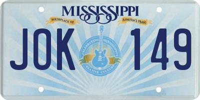 MS license plate JOK149