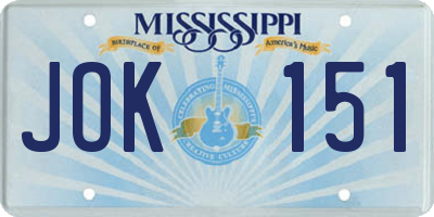 MS license plate JOK151