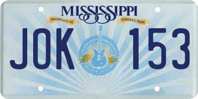 MS license plate JOK153