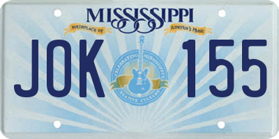 MS license plate JOK155