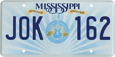 MS license plate JOK162