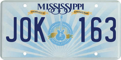 MS license plate JOK163