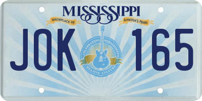 MS license plate JOK165