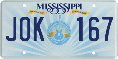 MS license plate JOK167