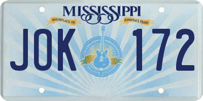 MS license plate JOK172