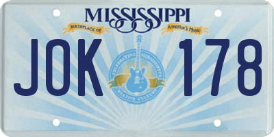 MS license plate JOK178