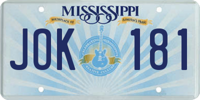 MS license plate JOK181