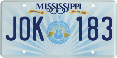 MS license plate JOK183