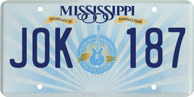 MS license plate JOK187