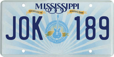 MS license plate JOK189