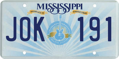 MS license plate JOK191