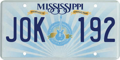 MS license plate JOK192